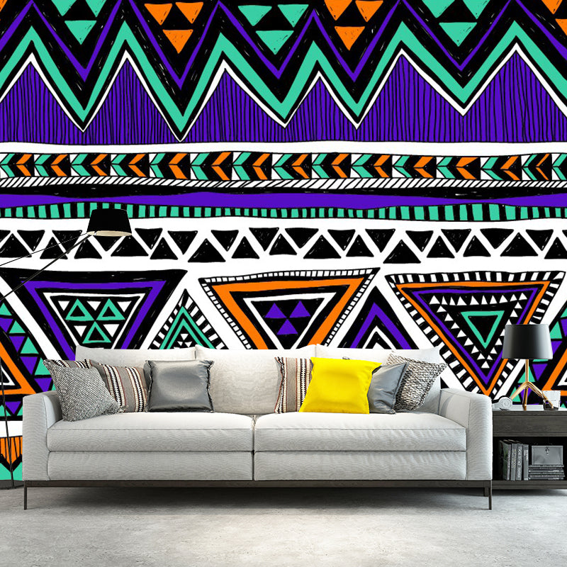 Customized Illustration Bohemia Murals with Triangle Seamless Pattern in Purple-Green Clearhalo 'Wall Decor' 'Wall Mural' 1393449