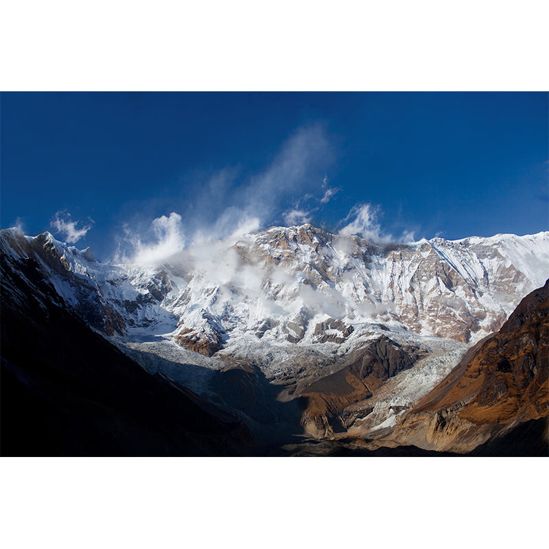 Non-Woven Stain Resistant Mural Modern Winter Rock Mountain Wall Art in Blue-White-Brown Clearhalo 'Wall Decor' 'Wall Mural' 1394909