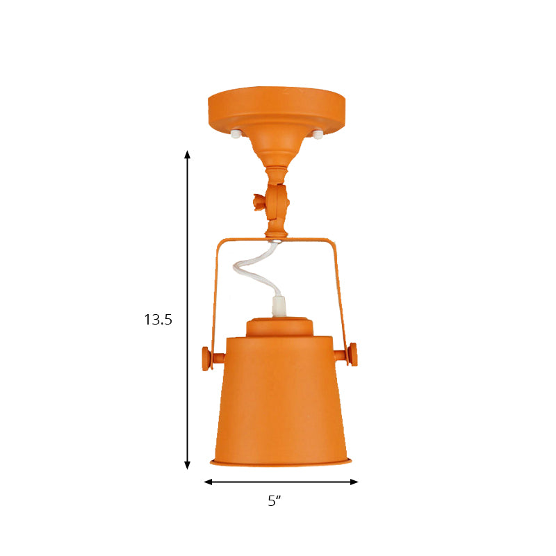 Retro Loft Tapered Semi Flush Pendant Light 1 Head Rotatable Metal Ceiling Lamp in Grey/Red/Pink for Bedroom Clearhalo 'Ceiling Lights' 'Close To Ceiling Lights' 'Close to ceiling' 'Semi-flushmount' Lighting' 139728