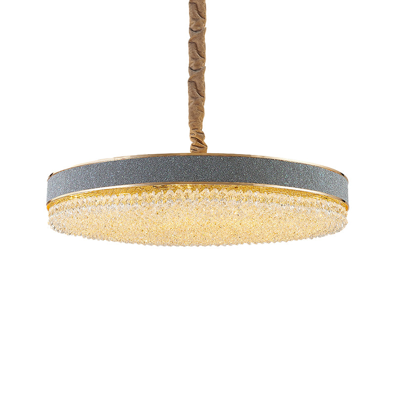 Grey Finish Round Suspension Pendant Contemporary Clear Crystal Beads 9 Bulbs Bedroom Hanging Chandelier Clearhalo 'Ceiling Lights' 'Chandeliers' 'Modern Chandeliers' 'Modern' Lighting' 1399371