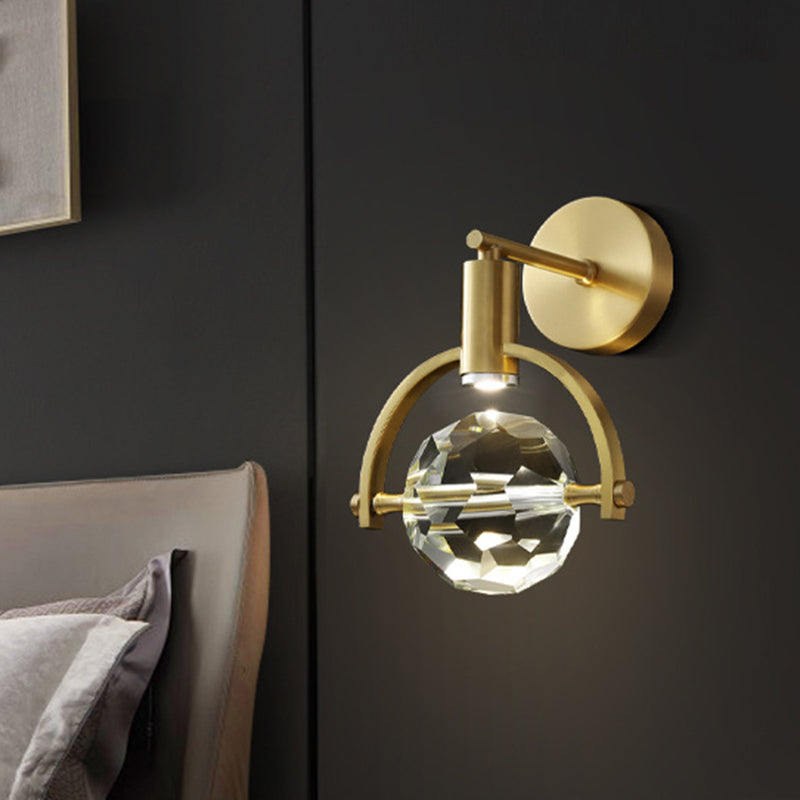 LED Sphere Wall Mount Lamp Modern Gold Translucent Beveled Crystal Wall Sconce Lighting Clearhalo 'Modern wall lights' 'Modern' 'Wall Lamps & Sconces' 'Wall Lights' Lighting' 1399516