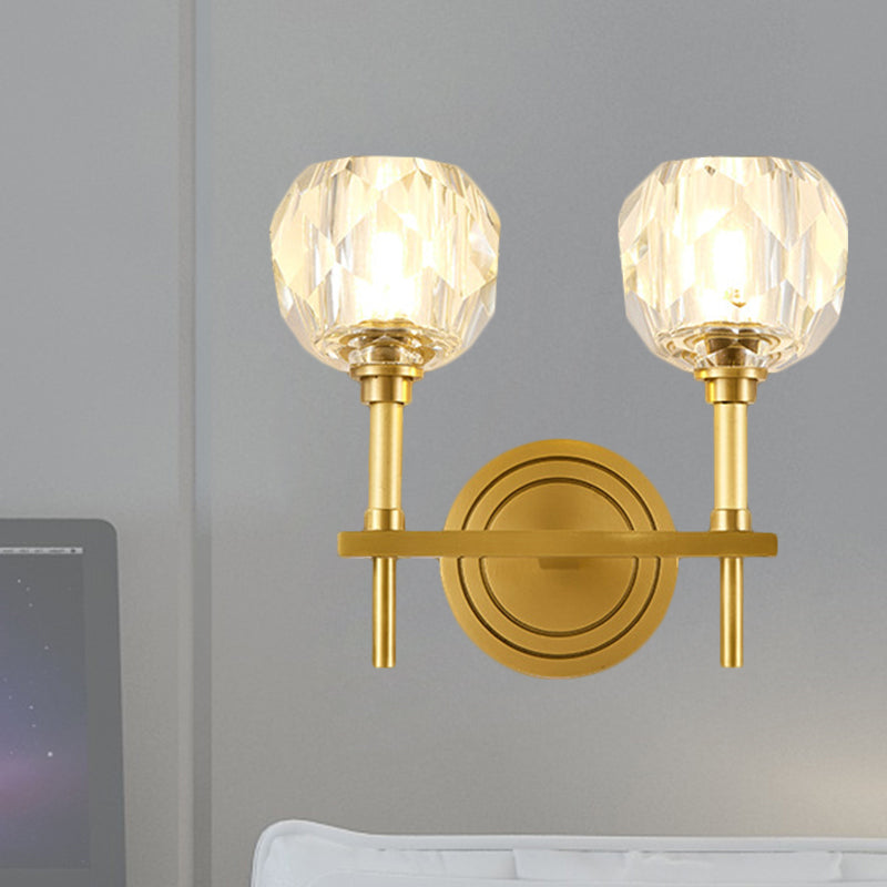 Clear Bevel Cut Glass Gold Wall Sconce Light Globe 1/2 Bulb Contemporary Wall Lighting Idea Clearhalo 'Modern wall lights' 'Modern' 'Wall Lamps & Sconces' 'Wall Lights' Lighting' 1399553