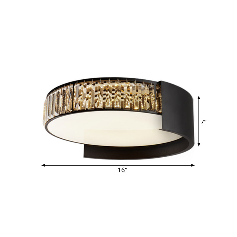 LED Round Flush Mount Modern Black Finish Crystal Blocks Ceiling Lamp in White/Warm Light, 16"/23.5" Wide Clearhalo 'Ceiling Lights' 'Close To Ceiling Lights' 'Close to ceiling' 'Flush mount' Lighting' 1399971