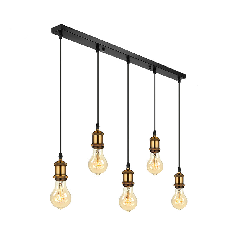 3/5 Lights Expose Bulb Ceiling Pendant Light with Adjustable Cord Vintage Brass Finish Ceiling Fixture, Round/Linear Canopy Clearhalo 'Art Deco Pendants' 'Cast Iron' 'Ceiling Lights' 'Ceramic' 'Crystal' 'Industrial Pendants' 'Industrial' 'Metal' 'Middle Century Pendants' 'Pendant Lights' 'Pendants' 'Tiffany' Lighting' 140684