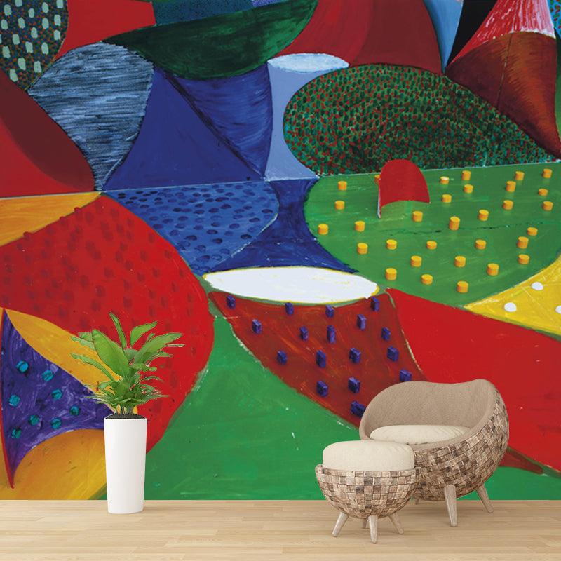 Pop Art Abstract Wallpaper Mural for Home Gallery Customized Wall Decor in Red-Yellow-Blue-Green Red-Yellow-Blue-Green D Clearhalo 'Wall Decor' 'Wall Mural' 1409666