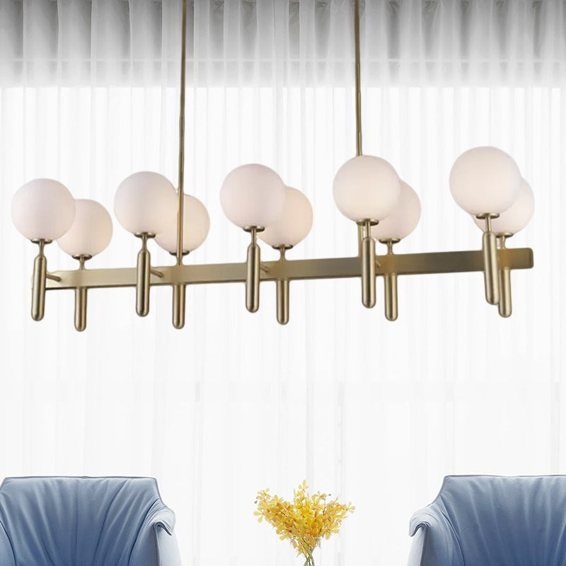 Postmodern 10-Light Island Pendant with White Glass Shade Gold Linear Ceiling Light Fixture Clearhalo 'Ceiling Lights' 'Glass shade' 'Glass' 'Island Lights' Lighting' 1414682