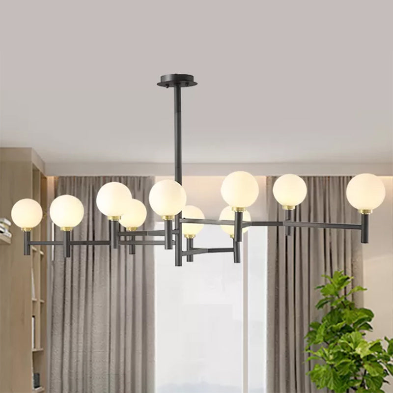 Modern Orbit Chandelier Pendant White Glass 10-Head Living Room Island Light in Black/White/Gold Clearhalo 'Ceiling Lights' 'Glass shade' 'Glass' 'Island Lights' Lighting' 1414683