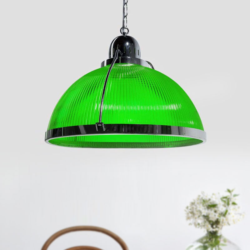 Acrylic and Metal Ribbed Dome Pendant Lighting Industrial 1 Head Living Room Hanging Lamp in White/Red/Yellow Clearhalo 'Ceiling Lights' 'Industrial Pendants' 'Industrial' 'Middle Century Pendants' 'Pendant Lights' 'Pendants' 'Tiffany' Lighting' 1416012