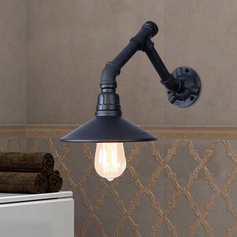 Vintage Stylish Conical Wall Sconce Light with Pipe Design 1 Head Metal Wall Light in Black for Bedroom Clearhalo 'Art deco wall lights' 'Cast Iron' 'Glass' 'Industrial wall lights' 'Industrial' 'Middle century wall lights' 'Modern' 'Rustic wall lights' 'Tiffany' 'Traditional wall lights' 'Wall Lamps & Sconces' 'Wall Lights' Lighting' 1416124