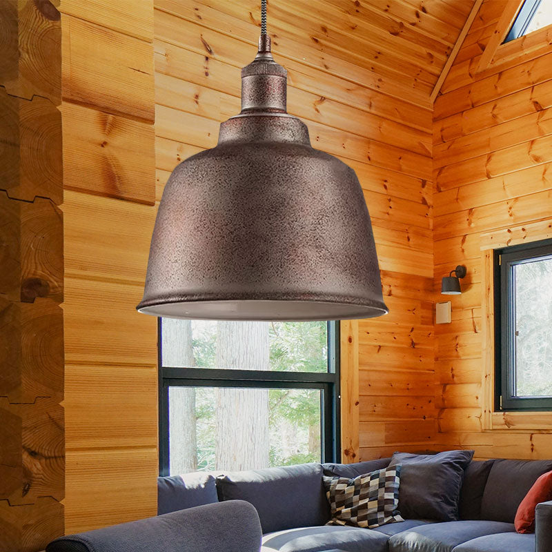 Rust/White Finish Bucket Pendant Lamp Vintage Style Metal 1 Light Indoor Hanging Lamp with Adjustable Cord Clearhalo 'Art Deco Pendants' 'Cast Iron' 'Ceiling Lights' 'Ceramic' 'Crystal' 'Industrial Pendants' 'Industrial' 'Metal' 'Middle Century Pendants' 'Pendant Lights' 'Pendants' 'Tiffany' Lighting' 1416175