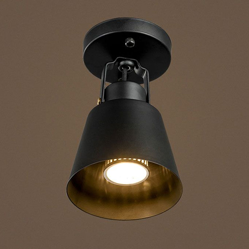 Black/White 1 Head Semi Flush Ceiling Light Loft Stylish Metallic Conical Shade Rotatable Ceiling Lamp Clearhalo 'Ceiling Lights' 'Close To Ceiling Lights' 'Close to ceiling' 'Semi-flushmount' Lighting' 1417177