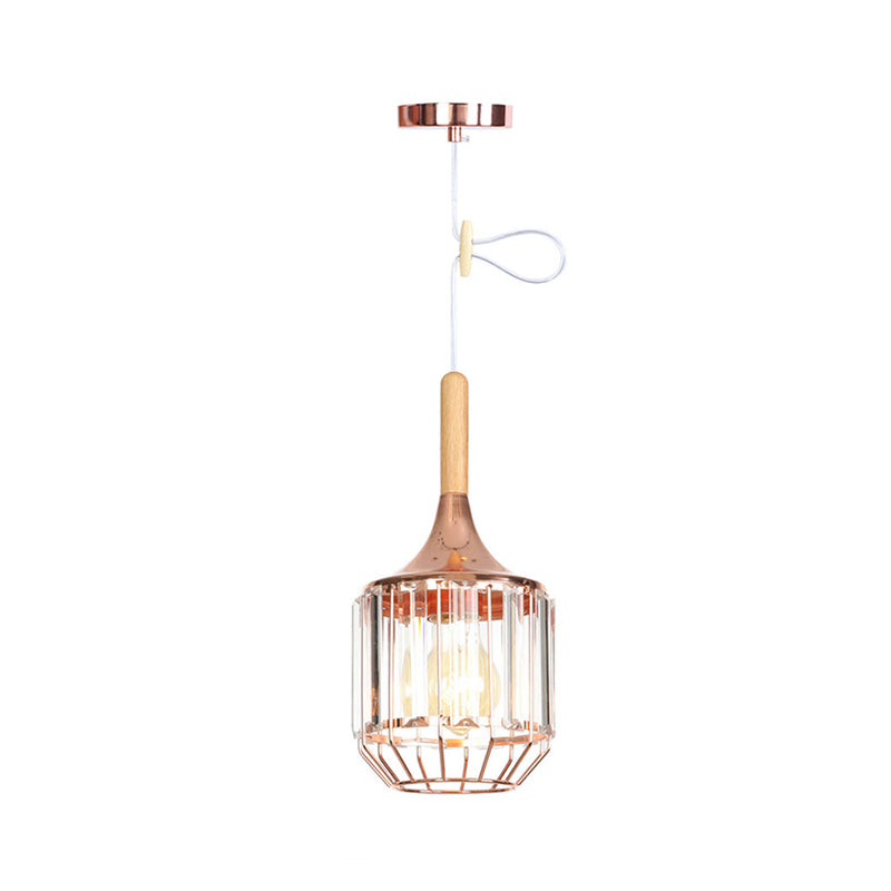 Rose Gold Drum Ceiling Pendant with Metal Cage 1 Light Modern Hanging Light for Corridor Clearhalo 'Art Deco Pendants' 'Cast Iron' 'Ceiling Lights' 'Ceramic' 'Crystal' 'Industrial Pendants' 'Industrial' 'Metal' 'Middle Century Pendants' 'Pendant Lights' 'Pendants' 'Tiffany' Lighting' 1417376