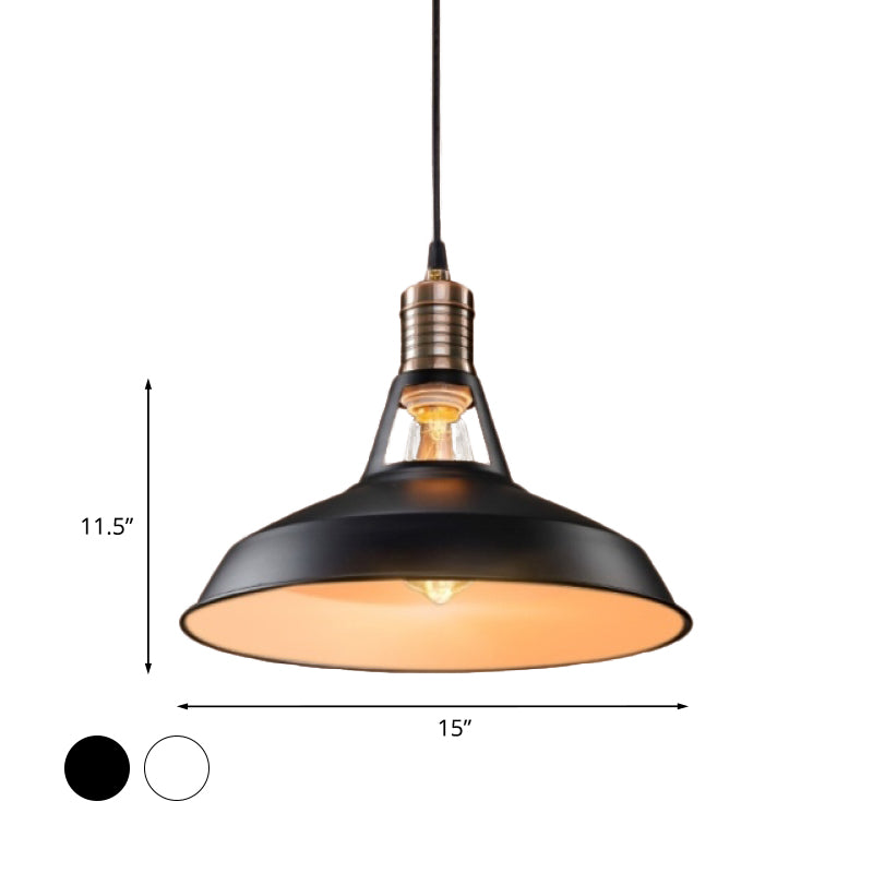 Vintage Style Barn Hanging Pendant Light 1 Bulb Metallic Suspension Light in Black/White, 10.5/12/15 Inch Width Clearhalo 'Art Deco Pendants' 'Black' 'Cast Iron' 'Ceiling Lights' 'Ceramic' 'Crystal' 'Industrial Pendants' 'Industrial' 'Metal' 'Middle Century Pendants' 'Pendant Lights' 'Pendants' 'Rustic Pendants' 'Tiffany' Lighting' 1418101