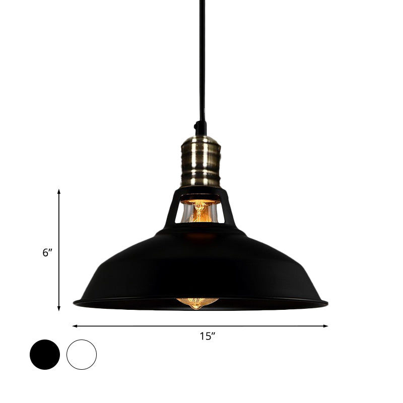 10.5/12/15 Inch Dia 1 Head Barn Pendant Lighting Industrial Black/White Metallic Suspension Light over Table Clearhalo 'Art Deco Pendants' 'Black' 'Cast Iron' 'Ceiling Lights' 'Ceramic' 'Crystal' 'Industrial Pendants' 'Industrial' 'Metal' 'Middle Century Pendants' 'Pendant Lights' 'Pendants' 'Rustic Pendants' 'Tiffany' Lighting' 1418112
