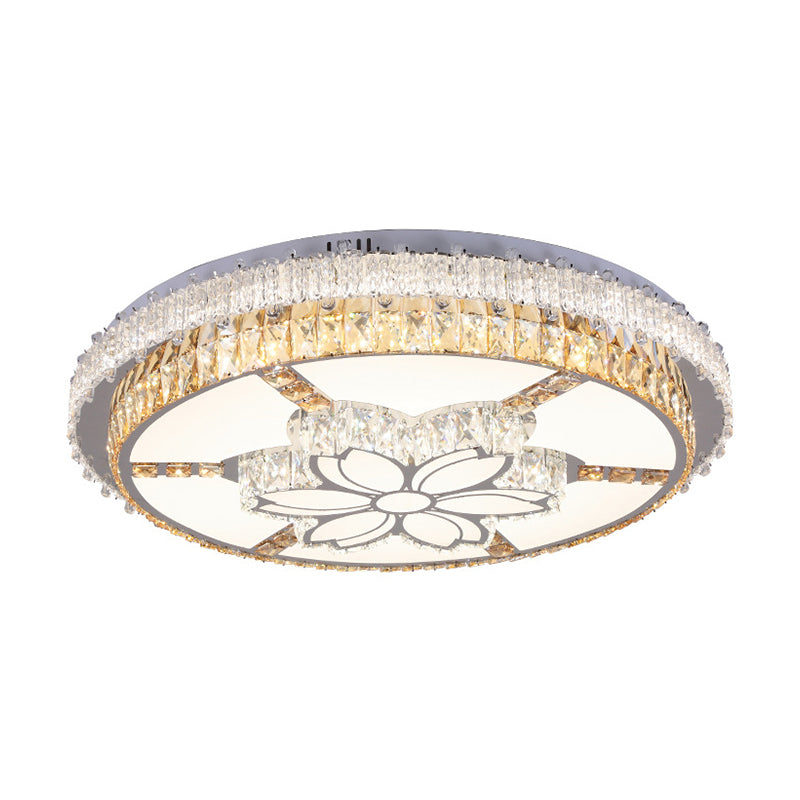 LED Lighting Fixture Contemporary Circular Clear Rectangular-Cut Crystals Flush Mount with Flower Design Clearhalo 'Ceiling Lights' 'Close To Ceiling Lights' 'Close to ceiling' 'Flush mount' Lighting' 1418418