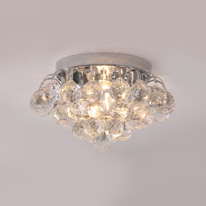 2 Heads Tapered Flushmount Light Modern Clear Faceted Crystal Balls Ceiling Flush for Corridor Clearhalo 'Ceiling Lights' 'Close To Ceiling Lights' 'Close to ceiling' 'Flush mount' Lighting' 1418453