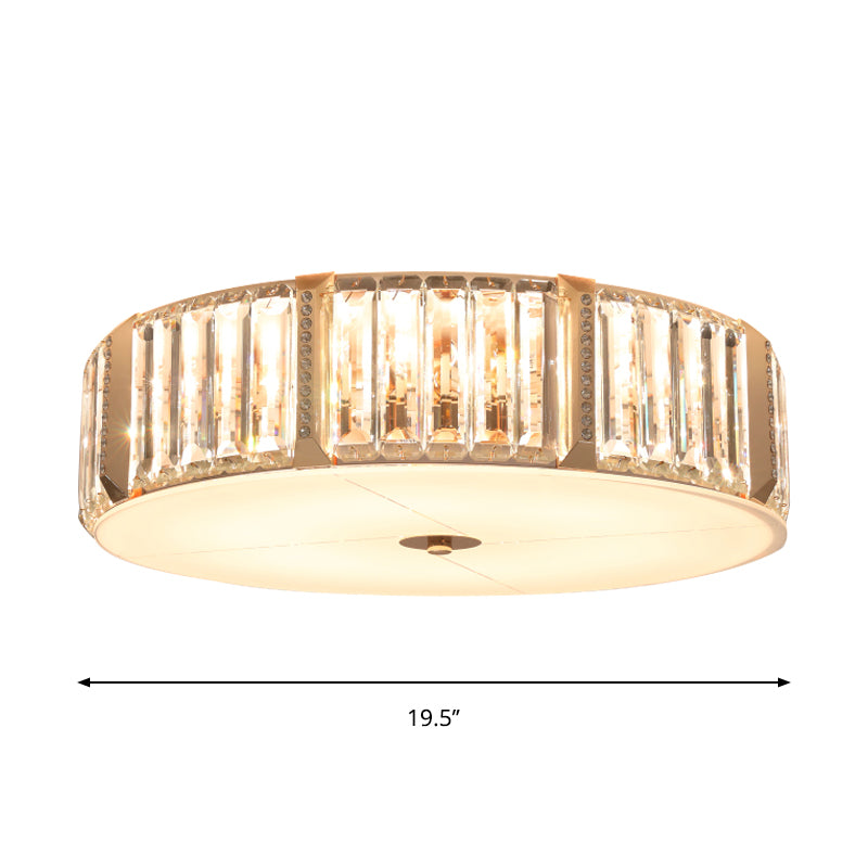 6/8 Bulbs Light Fixture Ceiling Contemporary Drum Clear Rectangular-Cut Crystals Flush Mount Lamp, 19.5"/23.5" W Clearhalo 'Ceiling Lights' 'Close To Ceiling Lights' 'Close to ceiling' 'Flush mount' Lighting' 1418800