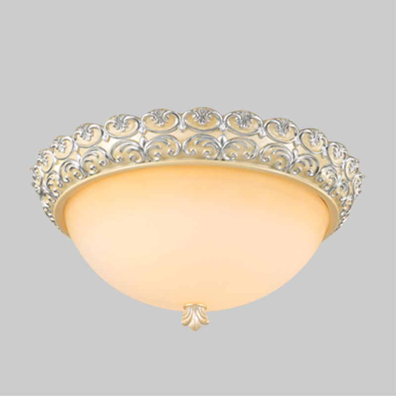 3 Heads Semi-Globe Ceiling Lamp Rustic Style Beige White Glass Flush Mount Light Fixture Clearhalo 'Ceiling Lights' 'Close To Ceiling Lights' 'Close to ceiling' 'Flush mount' Lighting' 1418994