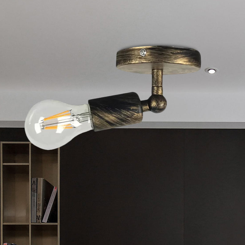 Wrought Iron Mini Wall Lamp with Open Bulb Rustic Style 1 Head Bedroom Adjustable Sconce Lighting in Antique Brass/Weathered Copper Clearhalo 'Art deco wall lights' 'Cast Iron' 'Glass' 'Industrial wall lights' 'Industrial' 'Middle century wall lights' 'Modern' 'Rustic wall lights' 'Tiffany' 'Traditional wall lights' 'Wall Lamps & Sconces' 'Wall Lights' Lighting' 1419272