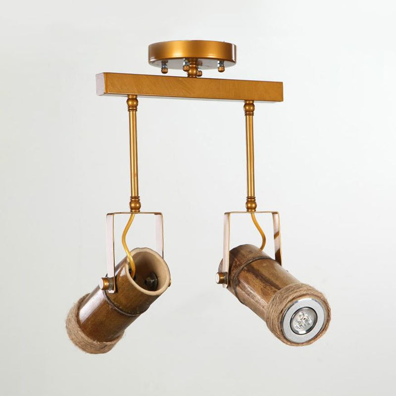 1/2/3-Light Tube Semi Flush Light Lodge Stylish Wood Metal and Bamboo Adjustable Ceiling Fixture for Restaurant Clearhalo 'Ceiling Lights' 'Close To Ceiling Lights' 'Close to ceiling' 'Semi-flushmount' Lighting' 1419435