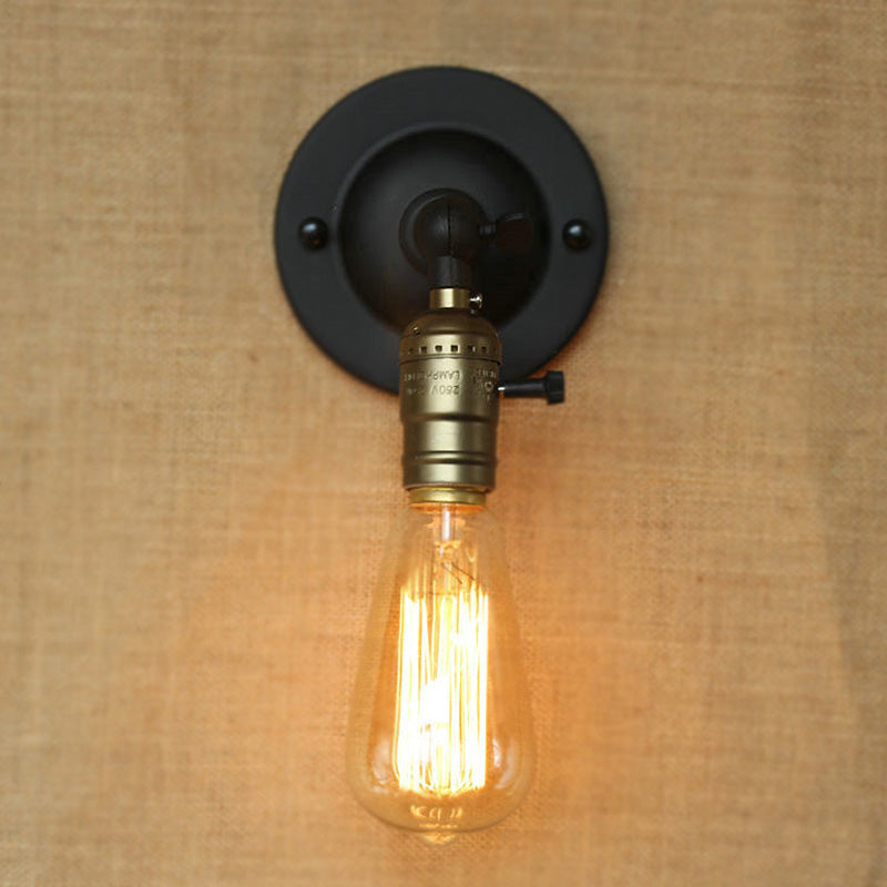 1 Head Metallic Wall Lighting Vintage Style Black Finish Exposed Bulb Corridor Sconce Light Fixture Clearhalo 'Art deco wall lights' 'Cast Iron' 'Glass' 'Industrial wall lights' 'Industrial' 'Middle century wall lights' 'Modern' 'Rustic wall lights' 'Tiffany' 'Traditional wall lights' 'Wall Lamps & Sconces' 'Wall Lights' Lighting' 1419691