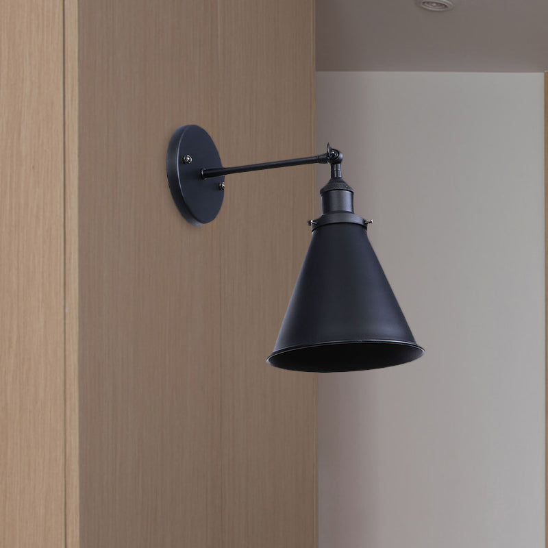Black/Rust 1 Head Wall Lamp Farmhouse Style Wrought Iron Conical Adjustable Sconce Light Fixture for Outdoor Clearhalo 'Art deco wall lights' 'Cast Iron' 'Glass' 'Industrial wall lights' 'Industrial' 'Middle century wall lights' 'Modern' 'Rustic wall lights' 'Tiffany' 'Traditional wall lights' 'Wall Lamps & Sconces' 'Wall Lights' Lighting' 1420159