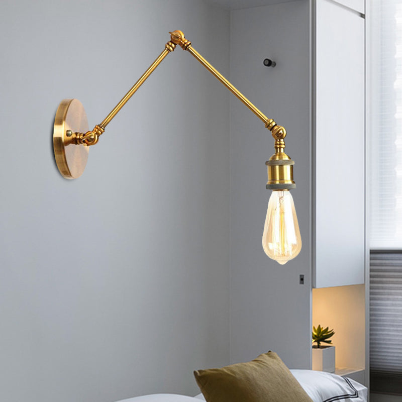1 Light Swing Arm Sconce Light Industrial Black/Brass Metal Wall Lighting Fixture for Bathroom Clearhalo 'Art deco wall lights' 'Cast Iron' 'Glass' 'Industrial wall lights' 'Industrial' 'Middle century wall lights' 'Modern' 'Rustic wall lights' 'Tiffany' 'Traditional wall lights' 'Wall Lamps & Sconces' 'Wall Lights' Lighting' 1420568