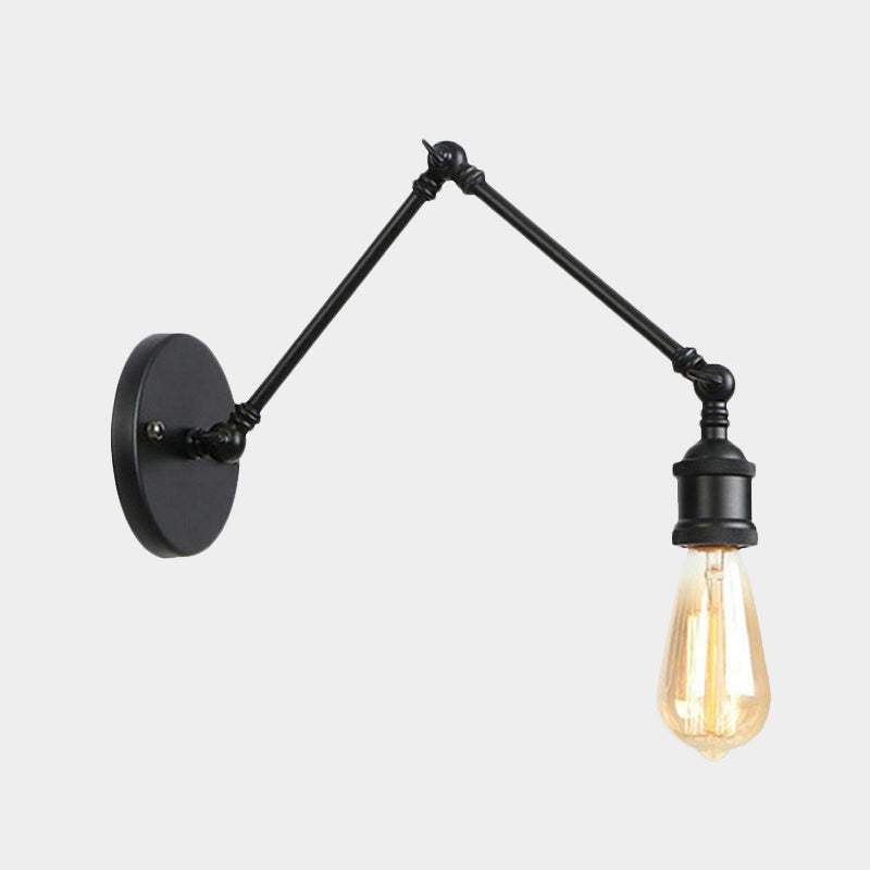 Industrial Open Bulb Sconce Lighting with Swing Arm 1 Light Metallic Wall Lamp in Brass/Black for Living Room Clearhalo 'Art deco wall lights' 'Cast Iron' 'Glass' 'Industrial wall lights' 'Industrial' 'Middle century wall lights' 'Modern' 'Rustic wall lights' 'Tiffany' 'Traditional wall lights' 'Wall Lamps & Sconces' 'Wall Lights' Lighting' 1420571
