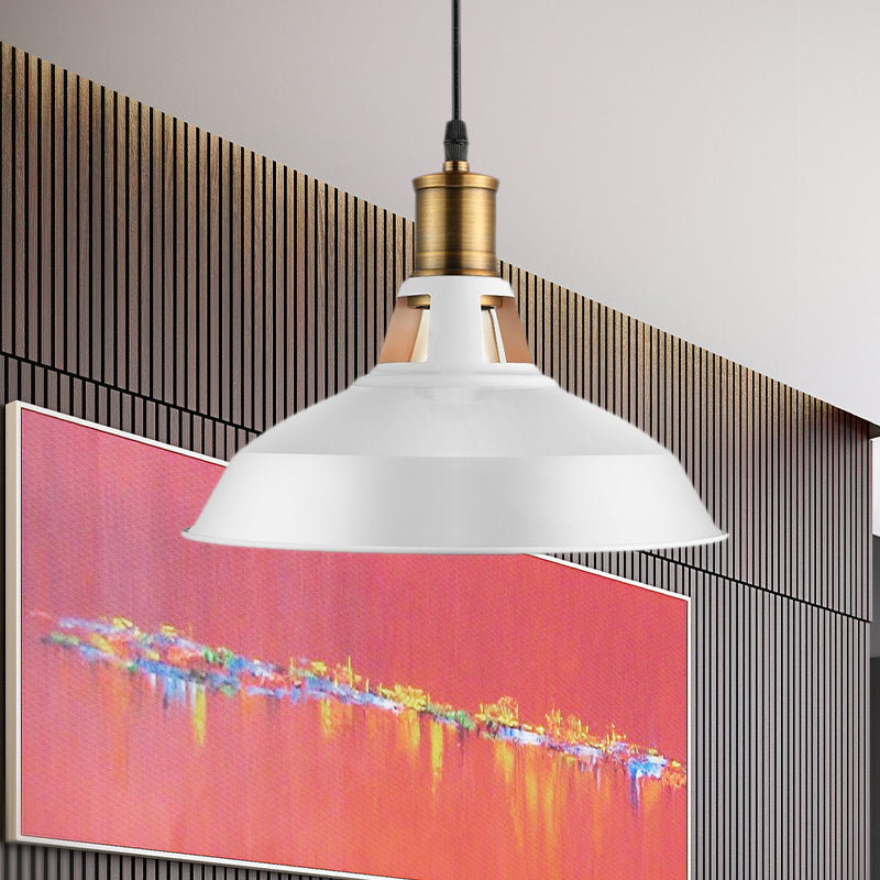 10.5"/12"/15" W 1 Light Hanging Light with Barn Shade Iron Farmhouse Style Dining Room Ceiling Light Fixture in Black/White/White Inner Clearhalo 'Art Deco Pendants' 'Black' 'Cast Iron' 'Ceiling Lights' 'Ceramic' 'Crystal' 'Industrial Pendants' 'Industrial' 'Metal' 'Middle Century Pendants' 'Pendant Lights' 'Pendants' 'Rustic Pendants' 'Tiffany' Lighting' 1421106