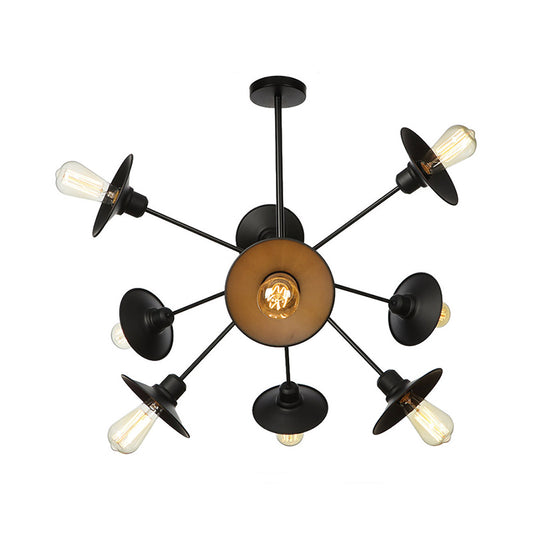 Black Flare Shade Chandelier Lighting Fixture Factory Metal 9/12/15 Lights Living Room Hanging Ceiling Light with Sputnik Design Clearhalo 'Cast Iron' 'Ceiling Lights' 'Chandeliers' 'Industrial Chandeliers' 'Industrial' 'Metal' 'Middle Century Chandeliers' 'Rustic Chandeliers' 'Tiffany' Lighting' 1422950