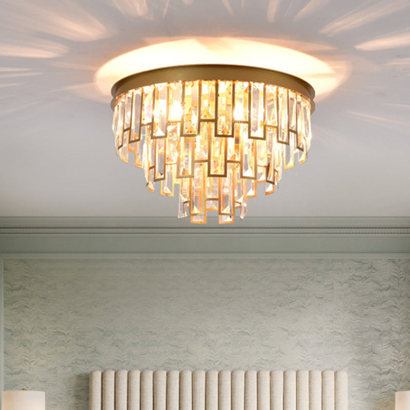 4 Heads Taper Flush Mount Light Modern Black/Gold Clear Crystals Lighting Fixture for Bedroom Clearhalo 'Ceiling Lights' 'Close To Ceiling Lights' 'Close to ceiling' 'Flush mount' Lighting' 1425486