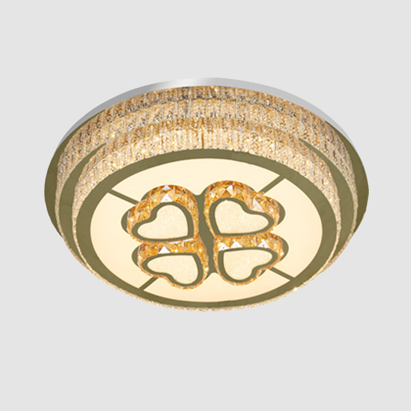 Round Great Room Light Fixture Modern Clear Crystal Blocks LED Nickel Flush Mount Lamp with Heart Design Clearhalo 'Ceiling Lights' 'Close To Ceiling Lights' 'Close to ceiling' 'Flush mount' Lighting' 1425629