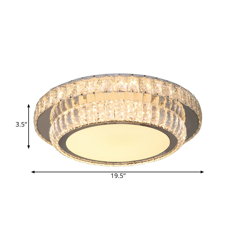 LED Lighting Fixture Contemporary 2-Tier Circular Clear Rectangular-Cut Crystals Flush Mount in Nickel Clearhalo 'Ceiling Lights' 'Close To Ceiling Lights' 'Close to ceiling' 'Flush mount' Lighting' 1425703
