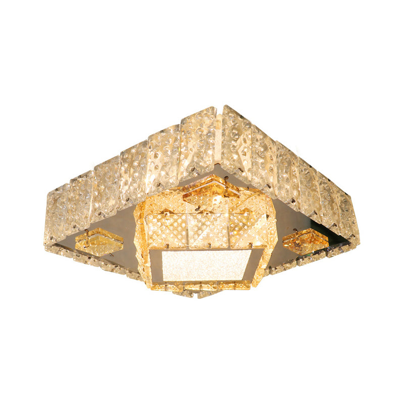 Modern Square Light Fixture Clear Crystal Blocks LED Flush Mount Lamp in Stainless-Steel Clearhalo 'Ceiling Lights' 'Close To Ceiling Lights' 'Close to ceiling' 'Flush mount' Lighting' 1425729