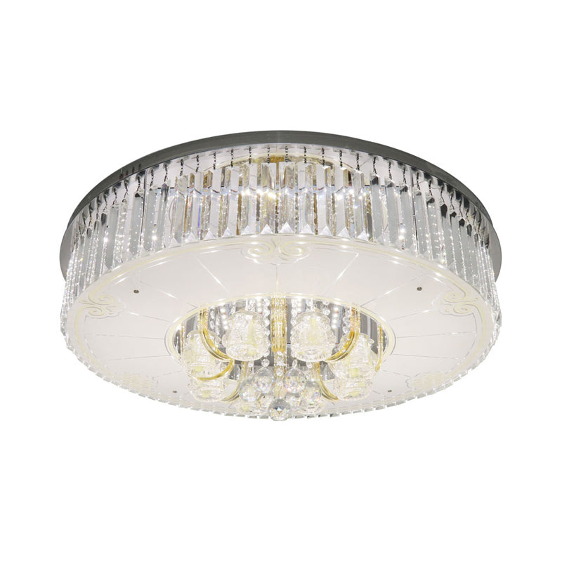 Nickel LED Flush Mount Lamp Modern Clear Crystal Prisms Drum Ceiling Lighting with Draping Clearhalo 'Ceiling Lights' 'Close To Ceiling Lights' 'Close to ceiling' 'Flush mount' Lighting' 1425753