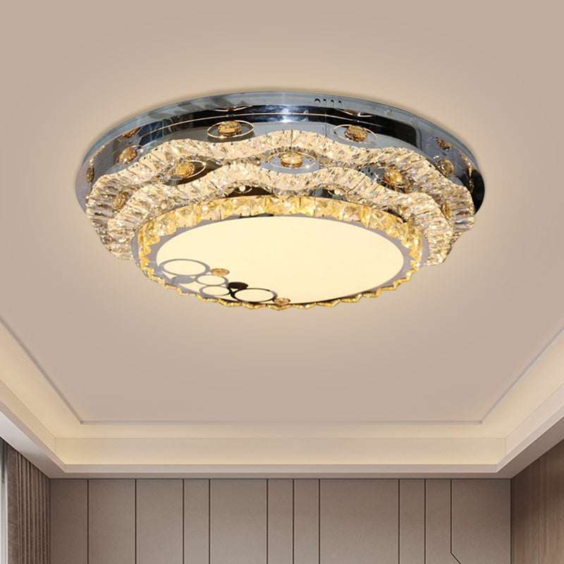 Contemporary Circular Flush Mount Clear Cut Crystal Blocks LED Ceiling Fixture in Stainless-Steel Clearhalo 'Ceiling Lights' 'Close To Ceiling Lights' 'Close to ceiling' 'Flush mount' Lighting' 1425794