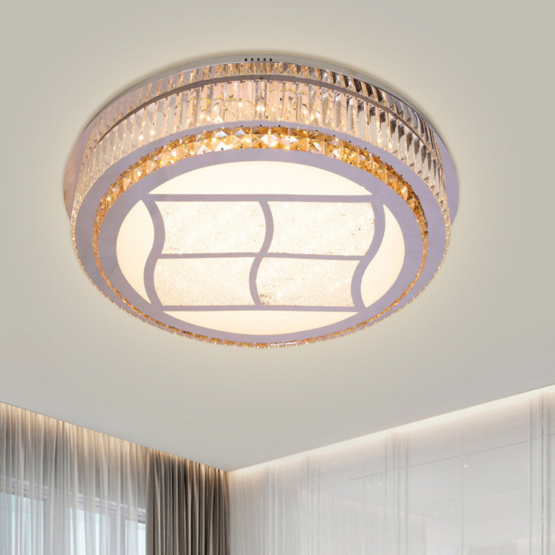 Stainless-Steel Square/Round Light Fixture Contemporary Beveled Crystal Blocks Porch LED Flush Mount, 19.5"/31.5" Width Clearhalo 'Ceiling Lights' 'Close To Ceiling Lights' 'Close to ceiling' 'Flush mount' Lighting' 1425818