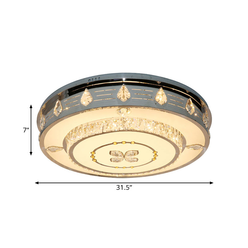 23.5"/31.5" Width LED Round Flushmount Contemporary Stainless-Steel Clear Crystal Blocks Light Fixture Clearhalo 'Ceiling Lights' 'Close To Ceiling Lights' 'Close to ceiling' 'Flush mount' Lighting' 1425877