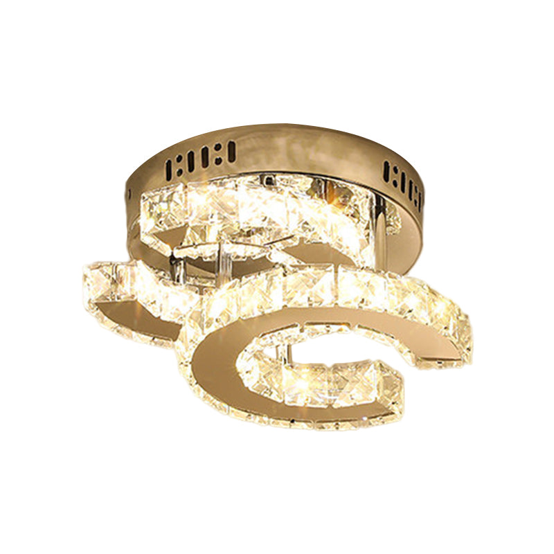 Round/Square/Semicircle Ceiling Mount Modern Clear Crystal Blocks LED Corridor Semi Light Fixture in Stainless-Steel Clearhalo 'Ceiling Lights' 'Close To Ceiling Lights' 'Close to ceiling' 'Semi-flushmount' Lighting' 1426361