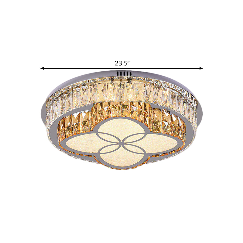 Clear Cut Crystals Circular Ceiling Light Modern LED Bedroom Flush Mount Lamp in Stainless-Steel with Flower/Square Design Clearhalo 'Ceiling Lights' 'Close To Ceiling Lights' 'Close to ceiling' 'Flush mount' Lighting' 1426464