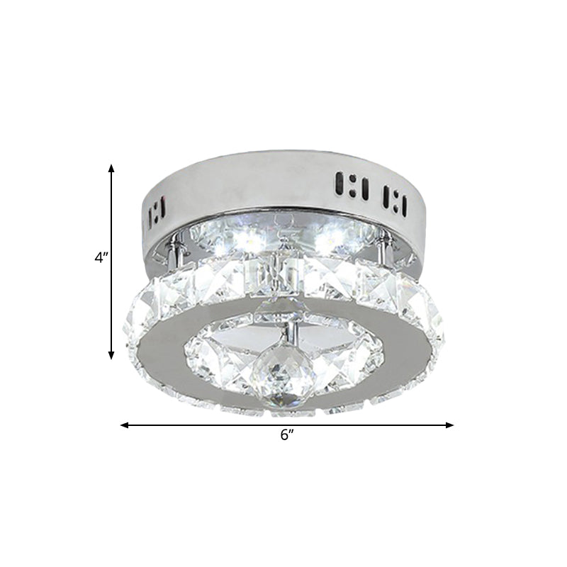 Clear Beveled Crystals Stainless-Steel Semi Flush Round LED Contemporary Lighting Fixture in White/Warm Light Clearhalo 'Ceiling Lights' 'Close To Ceiling Lights' 'Close to ceiling' 'Semi-flushmount' Lighting' 1426491