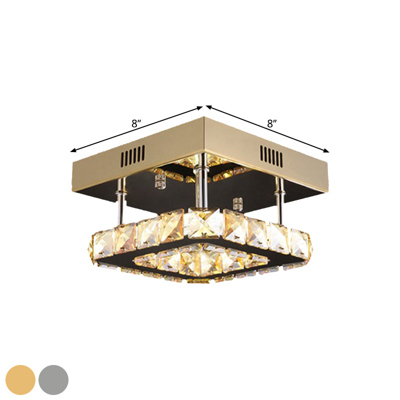 LED Square Ceiling Lamp Modern Gold/Stainless-Steel Clear Faceted Crystal Blocks Semi Flush Mount in White/Warm Light Clearhalo 'Ceiling Lights' 'Close To Ceiling Lights' 'Close to ceiling' 'Semi-flushmount' Lighting' 1426495