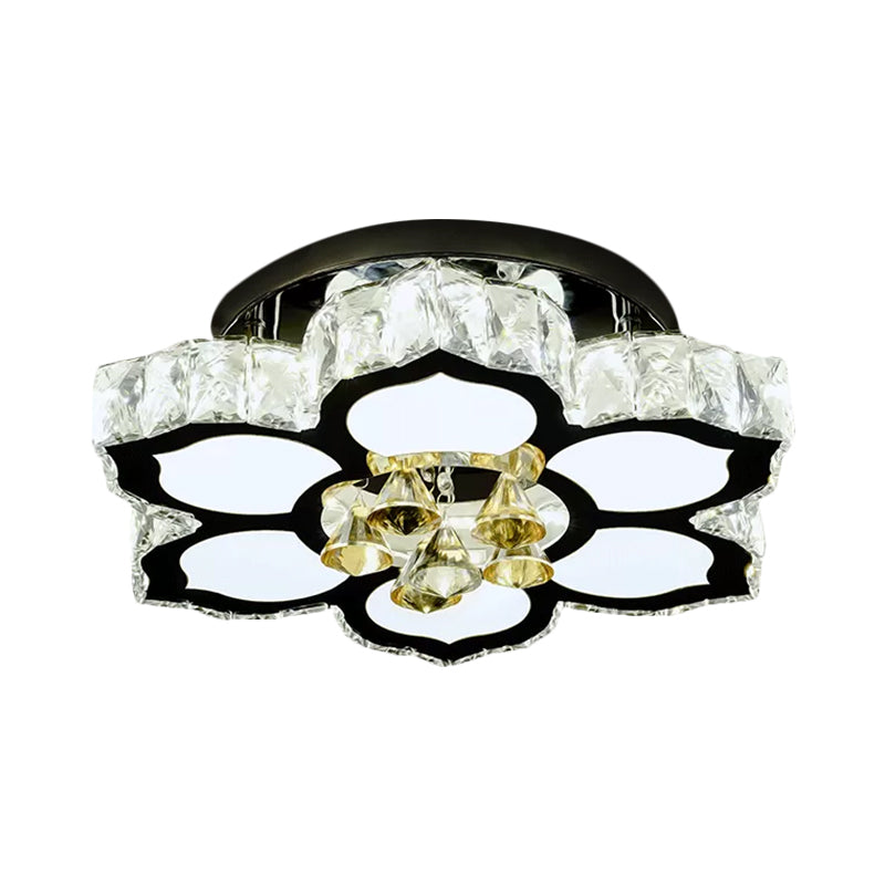 LED Peach/Symmetric Flower Semi Flush Modern Stainless-Steel Clear Crystal Blocks Flush Mount Ceiling Lamp Clearhalo 'Ceiling Lights' 'Close To Ceiling Lights' 'Close to ceiling' 'Semi-flushmount' Lighting' 1426528