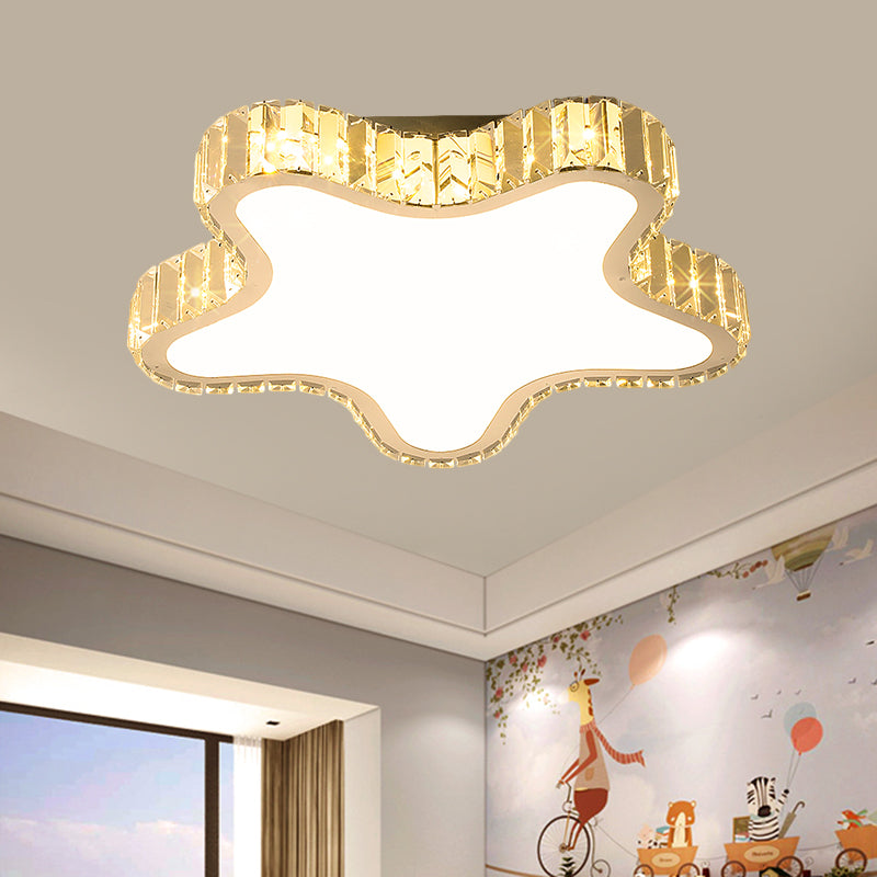 Clear Rectangular-Cut Crystals LED Ceiling Lamp Modern Stainless-Steel Five-Pointed Star Bedroom Flushmount Clearhalo 'Ceiling Lights' 'Close To Ceiling Lights' 'Close to ceiling' 'Flush mount' Lighting' 1426563