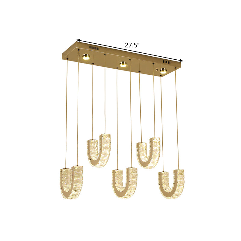 LED U-Shape Multi Pendant Modern Stainless-Steel Clear Rectangular-Cut Crystals Pendulum Lamp Clearhalo 'Ceiling Lights' 'Modern Pendants' 'Modern' 'Pendant Lights' 'Pendants' Lighting' 1426804