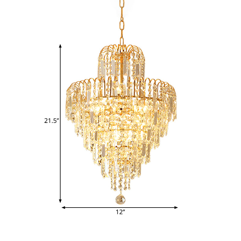 Tapered Chandelier Lamp Modern Hand-Cut Crystal 12"/16" Wide 3/6-Head Gold Suspended Lighting Fixture Clearhalo 'Ceiling Lights' 'Chandeliers' 'Modern Chandeliers' 'Modern' Lighting' 1426908