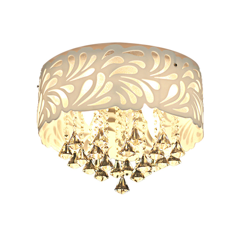 18"/23.5"/12.5" Wide Cone Flushmount Modern Clear Crystal 8/12-Bulb/LED White Ceiling Light Fixture with Drum Shade Clearhalo 'Ceiling Lights' 'Close To Ceiling Lights' 'Close to ceiling' 'Flush mount' Lighting' 1427190