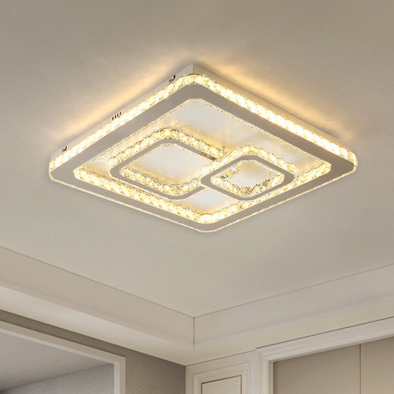 Chrome Square LED Flush Mount Lamp Modern Beveled Glass Close to Ceiling Lamp in Warm/White Light, 16.5"/20.5"/35.5" Wide Clearhalo 'Ceiling Lights' 'Close To Ceiling Lights' 'Close to ceiling' 'Flush mount' Lighting' 1427217