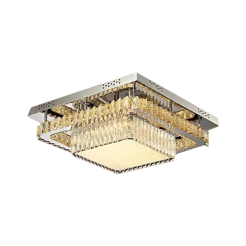 Chrome Round/Square Ceiling Lighting Contemporary Crystal Block LED Flush-Mount Light Fixture Clearhalo 'Ceiling Lights' 'Close To Ceiling Lights' 'Close to ceiling' 'Flush mount' Lighting' 1427397