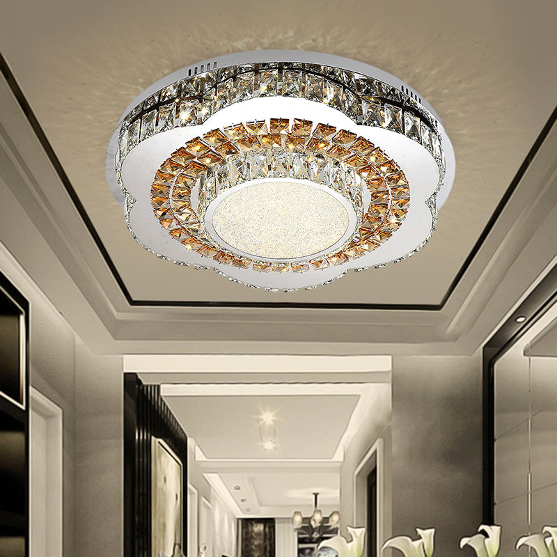 LED Flower-Shape Flush Mount Fixture Modern Beveled Crystal Ceiling Mounted Lighting in Chrome Clearhalo 'Ceiling Lights' 'Close To Ceiling Lights' 'Close to ceiling' 'Flush mount' Lighting' 1427408